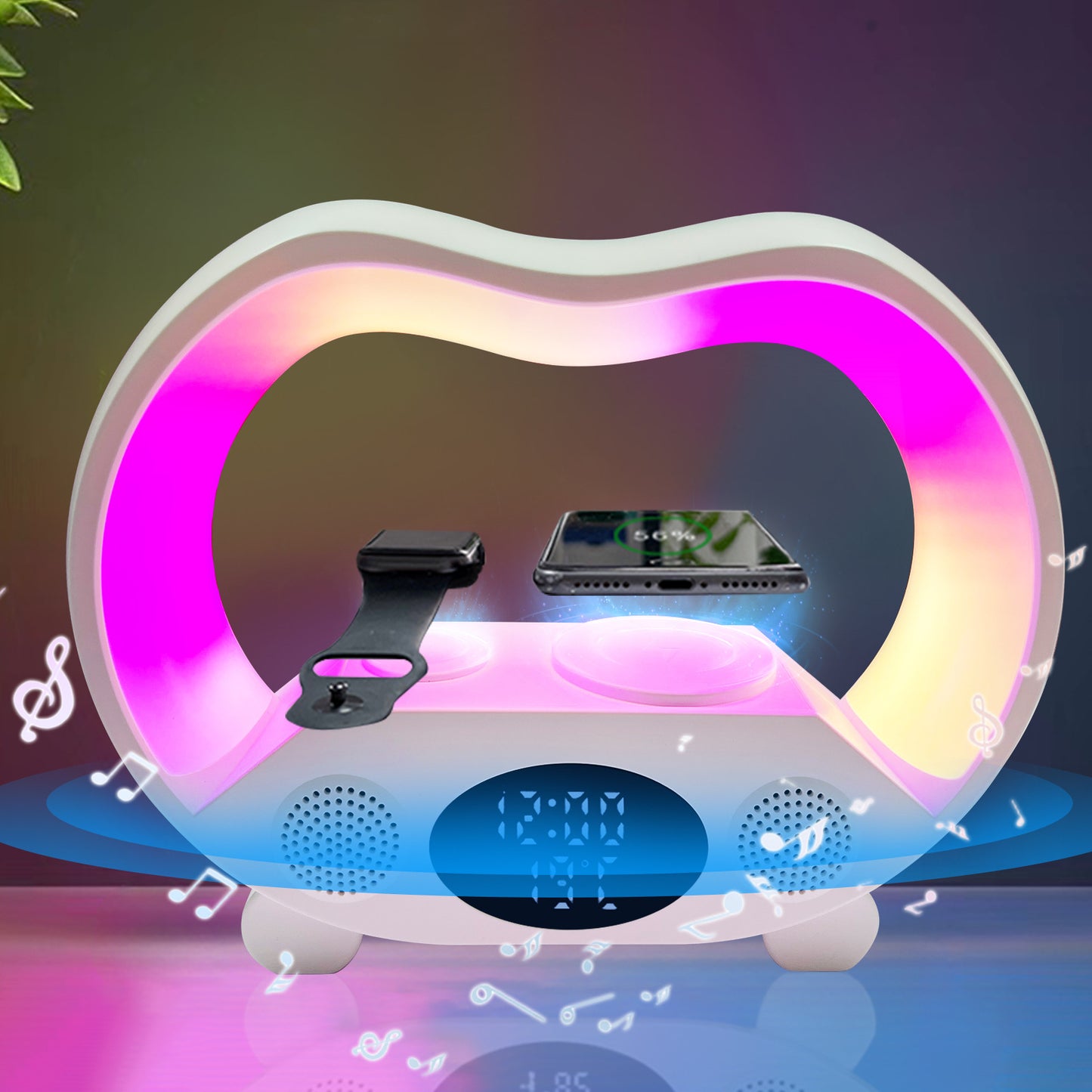 6 In 1 Smart Remote Control Bluetooth Ambience Intelligent LED Table Lamp Multi-function Wireless Charger Night Light Bluetooth Speaker